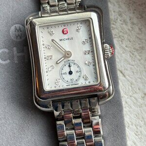 Michele diamond silver watch